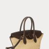 Přírodní dámská kůže Ralph Lauren & Slaměné střední brašny Bellport Satchel Bags