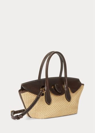 Přírodní dámská kůže Ralph Lauren & Slaměné střední brašny Bellport Satchel Bags