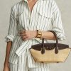 Přírodní dámská kůže Ralph Lauren & Slaměné střední brašny Bellport Satchel Bags