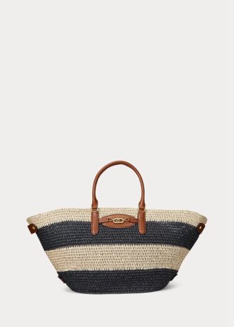 Přírodní/Černá/Lauren Tan Dámské Ralph Lauren Pruhované Slaměné Střední Tašky Daphney