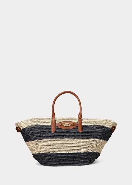 Přírodní/Černá/Lauren Tan Dámské Ralph Lauren Pruhované Slaměné Střední Tašky Daphney Přírodní/Černá/Lauren Tan Dámské Ralph Lauren Pruhované Slaměné Střední Tašky Daphney