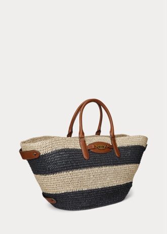 Přírodní/Černá/Lauren Tan Dámské Ralph Lauren Pruhované Slaměné Střední Tašky Daphney