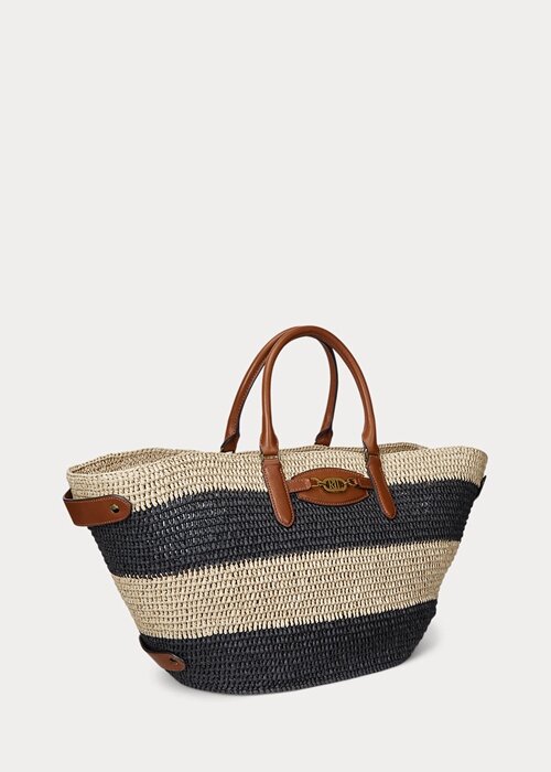 Přírodní/Černá/Lauren Tan Dámské Ralph Lauren Pruhované Slaměné Střední Tašky Daphney Přírodní/Černá/Lauren Tan Dámské Ralph Lauren Pruhované Slaměné Střední Tašky Daphney