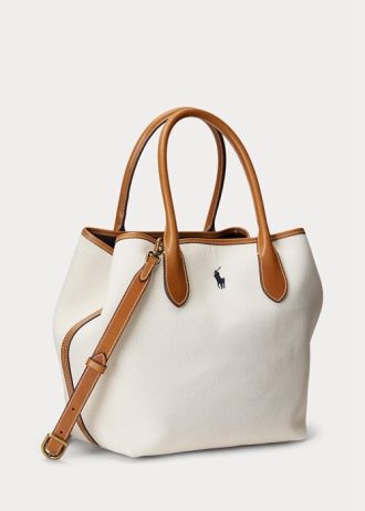 Přírodní/námořnické dámské oboustranné plátěné střední kabelky Bellport Ralph Lauren