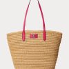 Přírodní/sportovní růžové dámské velké kabelky Brie Tote s koženým lemem Ralph Lauren Přírodní/sportovní růžové dámské velké kabelky Brie Tote s koženým lemem Ralph Lauren