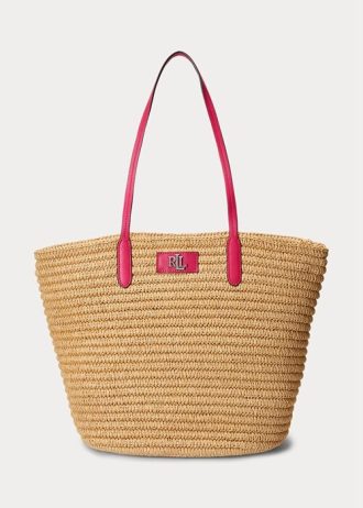 Přírodní/sportovní růžové dámské velké kabelky Brie Tote s koženým lemem Ralph Lauren