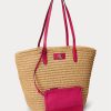 Přírodní/sportovní růžové dámské velké kabelky Brie Tote s koženým lemem Ralph Lauren Přírodní/sportovní růžové dámské velké kabelky Brie Tote s koženým lemem Ralph Lauren