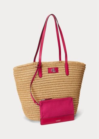 Přírodní/sportovní růžové dámské velké kabelky Brie Tote s koženým lemem Ralph Lauren