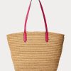 Přírodní/sportovní růžové dámské velké kabelky Brie Tote s koženým lemem Ralph Lauren Přírodní/sportovní růžové dámské velké kabelky Brie Tote s koženým lemem Ralph Lauren