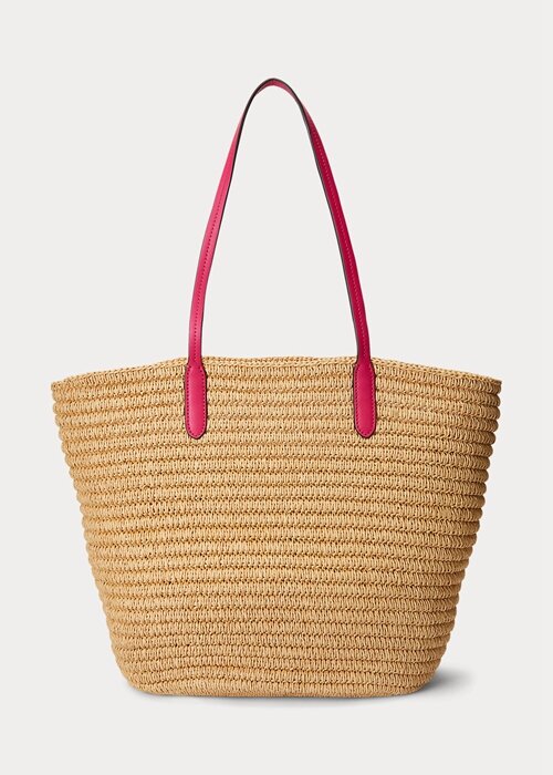 Přírodní/sportovní růžové dámské velké kabelky Brie Tote s koženým lemem Ralph Lauren Přírodní/sportovní růžové dámské velké kabelky Brie Tote s koženým lemem Ralph Lauren