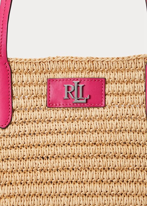 Přírodní/sportovní růžové dámské velké kabelky Brie Tote s koženým lemem Ralph Lauren Přírodní/sportovní růžové dámské velké kabelky Brie Tote s koženým lemem Ralph Lauren