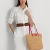 Přírodní/sportovní růžové dámské velké kabelky Brie Tote s koženým lemem Ralph Lauren Přírodní/sportovní růžové dámské velké kabelky Brie Tote s koženým lemem Ralph Lauren