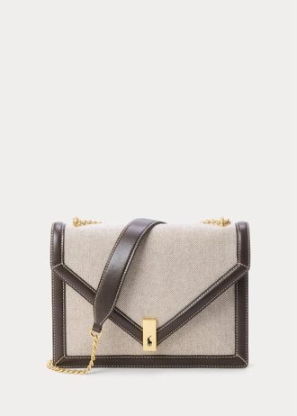 Přírodní/tabákové dámské Ralph Lauren Polo ID Plátěná obálka Řetízkové kabelky Crossbody