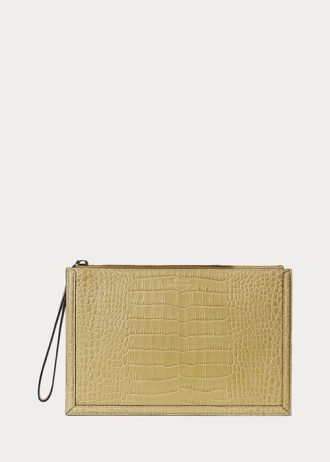 Písečná dámská kabelka Ralph Lauren s reliéfní koženou obálkou