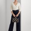 Rafinované námořnické/moderní zlaté dámské kožené brašny Ralph Lauren s fóliovým potiskem, střední Marcy