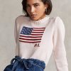 Růžové dámské bavlněné svetry Ralph Lauren Pink Pony Flag