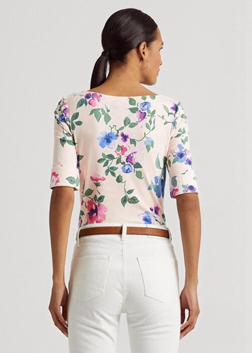Růžová dámská bavlněná trička Ralph Lauren Floral Stretch Růžová dámská bavlněná trička Ralph Lauren Floral Stretch