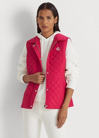 Růžová dámská diamantová prošívaná vesta Ralph Lauren