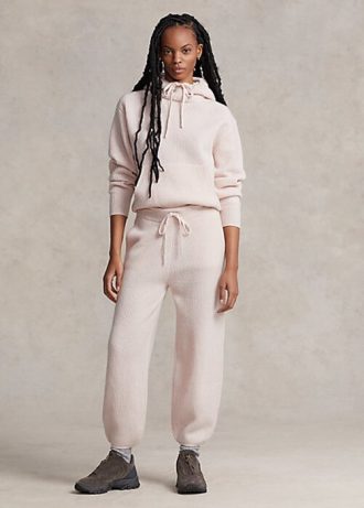 Růžové dámské kašmírové natahovací kalhoty Ralph Lauren