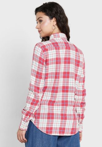 Růžové dámské košile Ralph Lauren s kostkovaným knoflíkem Růžové dámské košile Ralph Lauren s kostkovaným knoflíkem