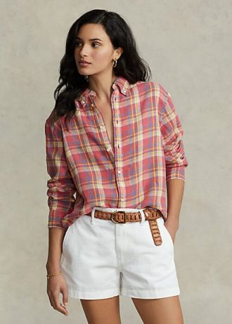 Růžové dámské kostkované košile Ralph Lauren uvolněného střihu