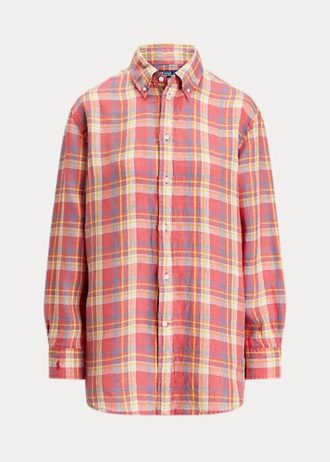 Růžové dámské kostkované košile Ralph Lauren uvolněného střihu