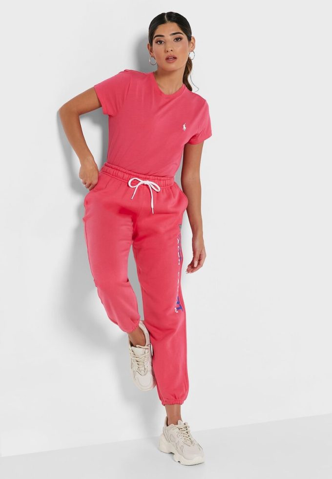 Růžové dámské kotníkové tepláky Ralph Lauren s vysokým pasem Růžové dámské kotníkové tepláky Ralph Lauren s vysokým pasem