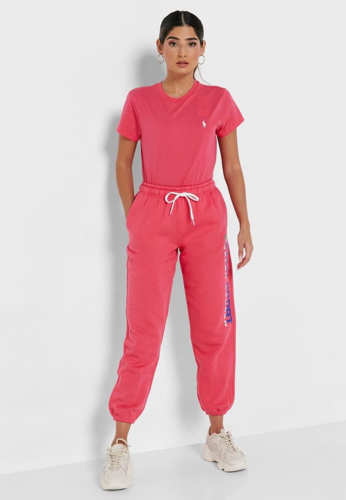 Růžové dámské kotníkové tepláky Ralph Lauren s vysokým pasem Růžové dámské kotníkové tepláky Ralph Lauren s vysokým pasem