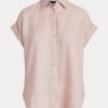 Růžové dámské lněné košile Dolman s rukávy Ralph Lauren