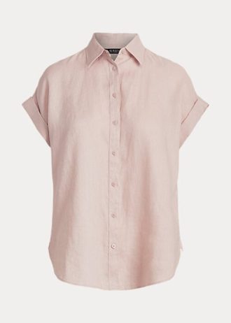 Růžové dámské lněné košile Dolman s rukávy Ralph Lauren Růžové dámské lněné košile Dolman s rukávy Ralph Lauren