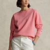 Růžové dámské mikiny Ralph Lauren Fleece Crewneck Pullover