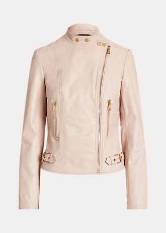 Růžové dámské moto bundy Ralph Lauren Lambskin