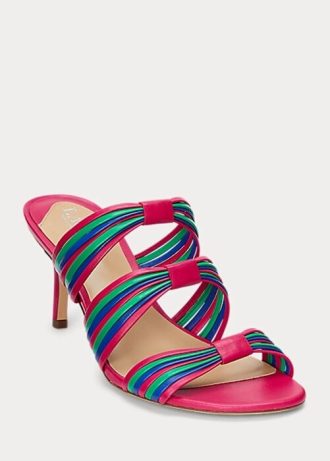 Růžové dámské pruhované kožené sandály Nappa Ralph Lauren Lorraine Růžové dámské pruhované kožené sandály Nappa Ralph Lauren Lorraine