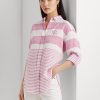 Růžové dámské pruhované oversize plátěné košile Ralph Lauren