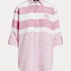 Růžové dámské pruhované oversize plátěné košile Ralph Lauren