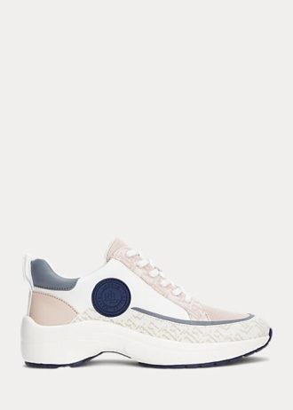 Růžové dámské Ralph Lauren Reaghan Logo Jacquard & Kožené tenisky Růžové dámské Ralph Lauren Reaghan Logo Jacquard & Kožené tenisky