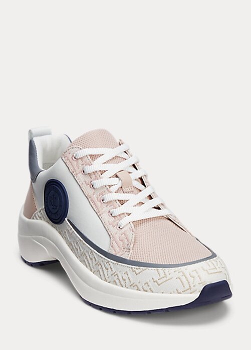 Růžové dámské Ralph Lauren Reaghan Logo Jacquard & Kožené tenisky Růžové dámské Ralph Lauren Reaghan Logo Jacquard & Kožené tenisky