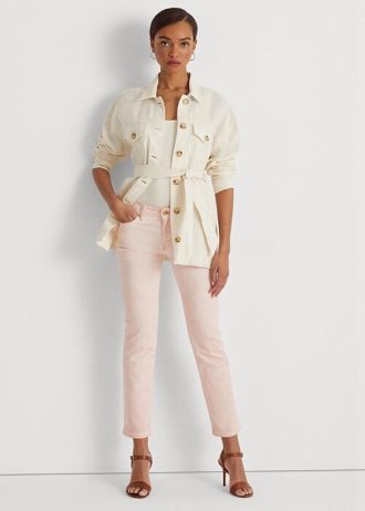 Růžové dámské rovné kotníkové džíny Ralph Lauren se středním vzrůstem