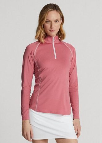 Růžové dámské svetrové svetry Ralph Lauren Jersey se čtvrt zipem Růžové dámské svetrové svetry Ralph Lauren Jersey se čtvrt zipem