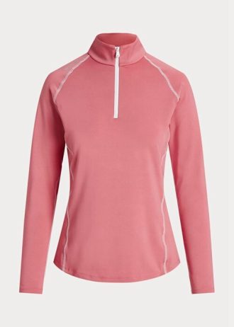 Růžové dámské svetrové svetry Ralph Lauren Jersey se čtvrt zipem Růžové dámské svetrové svetry Ralph Lauren Jersey se čtvrt zipem