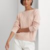 Růžové dámské svetry Ralph Lauren Aran-Knit z bavlny Růžové dámské svetry Ralph Lauren Aran-Knit z bavlny