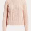 Růžové dámské svetry Ralph Lauren Aran-Knit z bavlny Růžové dámské svetry Ralph Lauren Aran-Knit z bavlny