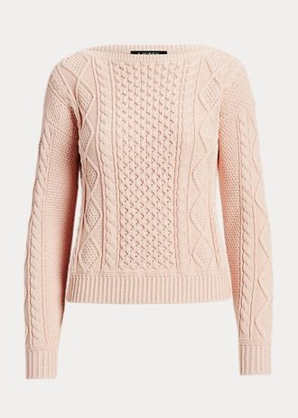Růžové dámské svetry Ralph Lauren Aran-Knit z bavlny Růžové dámské svetry Ralph Lauren Aran-Knit z bavlny