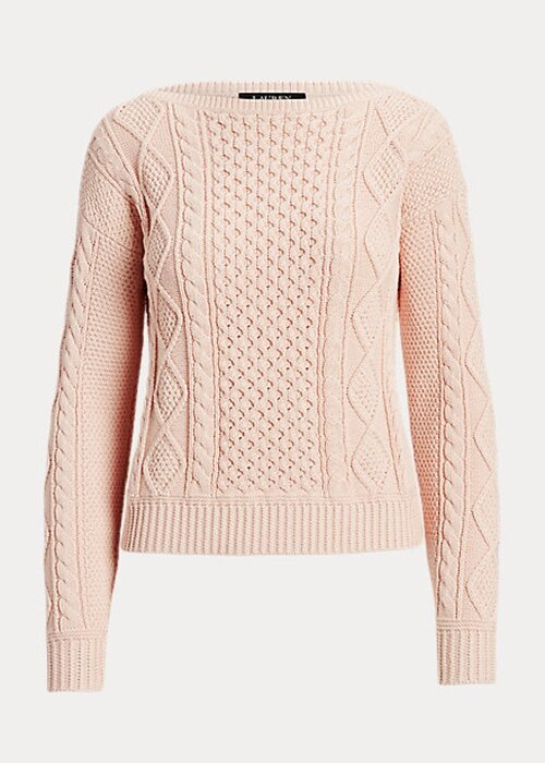 Růžové dámské svetry Ralph Lauren Aran-Knit z bavlny Růžové dámské svetry Ralph Lauren Aran-Knit z bavlny