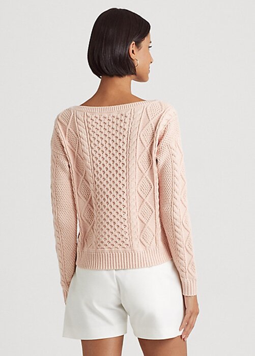 Růžové dámské svetry Ralph Lauren Aran-Knit z bavlny Růžové dámské svetry Ralph Lauren Aran-Knit z bavlny