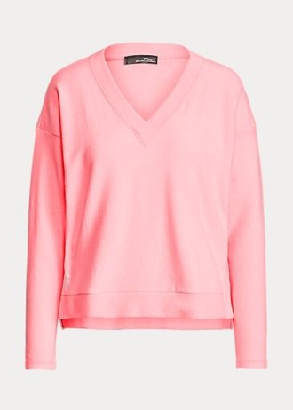 Růžové dámské svetry Ralph Lauren Jersey Jersey s výstřihem do V Růžové dámské svetry Ralph Lauren Jersey Jersey s výstřihem do V