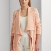 Růžové dámské svetry Ralph Lauren Lněný-Bavlněný kabel-Knit Cardigan Růžové dámské svetry Ralph Lauren Lněný-Bavlněný kabel-Knit Cardigan
