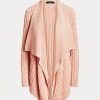 Růžové dámské svetry Ralph Lauren Lněný-Bavlněný kabel-Knit Cardigan Růžové dámské svetry Ralph Lauren Lněný-Bavlněný kabel-Knit Cardigan