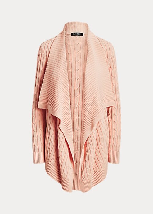 Růžové dámské svetry Ralph Lauren Lněný-Bavlněný kabel-Knit Cardigan Růžové dámské svetry Ralph Lauren Lněný-Bavlněný kabel-Knit Cardigan