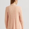 Růžové dámské svetry Ralph Lauren Lněný-Bavlněný kabel-Knit Cardigan Růžové dámské svetry Ralph Lauren Lněný-Bavlněný kabel-Knit Cardigan